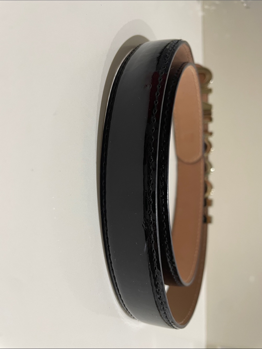 Moschino Black patent Leather Belt with Gold Logo Buckle - Picture 3 of 4